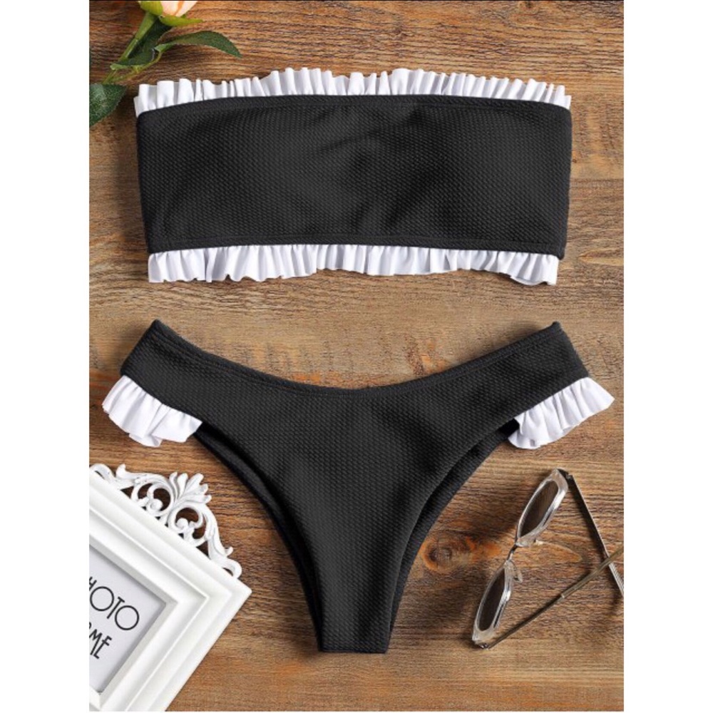 Black Ruffle Bandeau Bikini